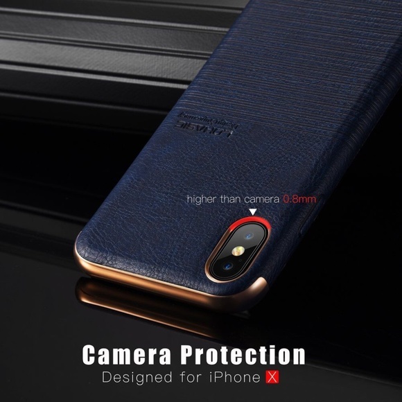 iPhone X Case Slim Flexible Armor Textured Grip PU Leather Hybrid Defender Blue - Picture 3 of 6